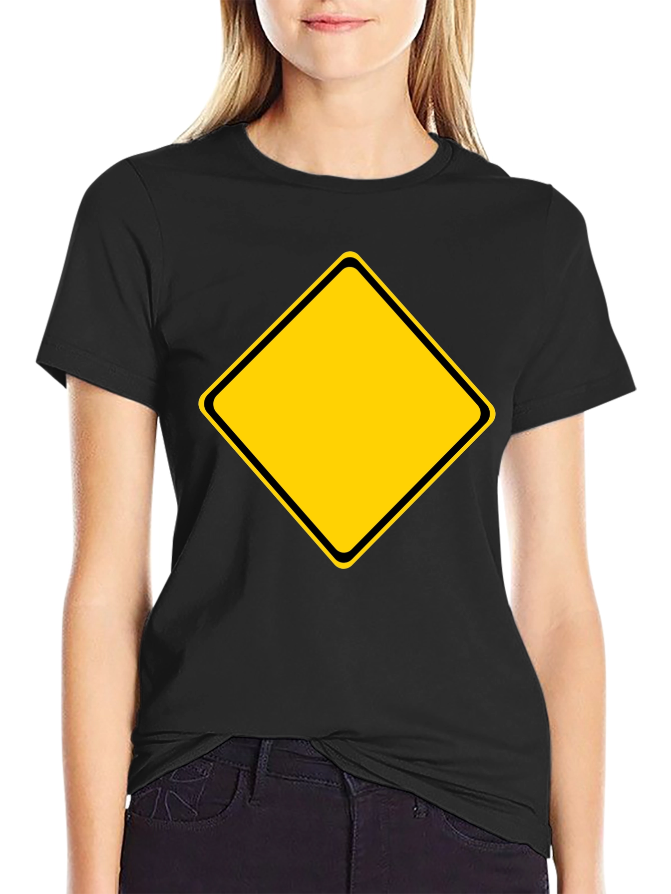 Warning Sign Graphic Tee - Black Cotton Blend Shirt