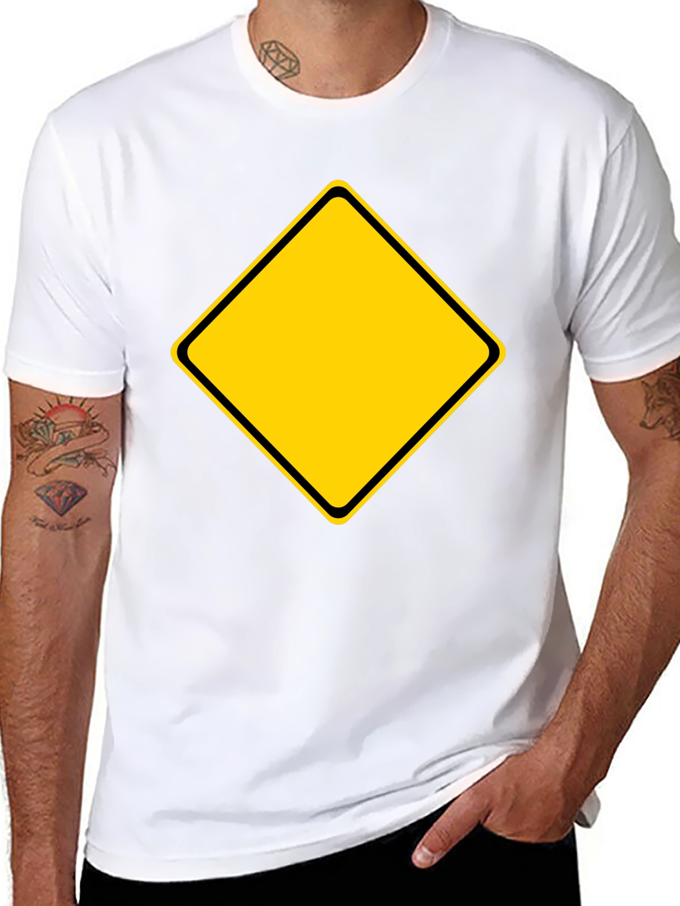 Warning Sign Graphic Tee - Black Cotton Blend Shirt