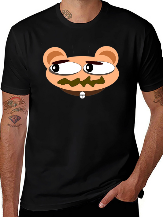 Cartoon Bear Face Black T-Shirt - Unique Design