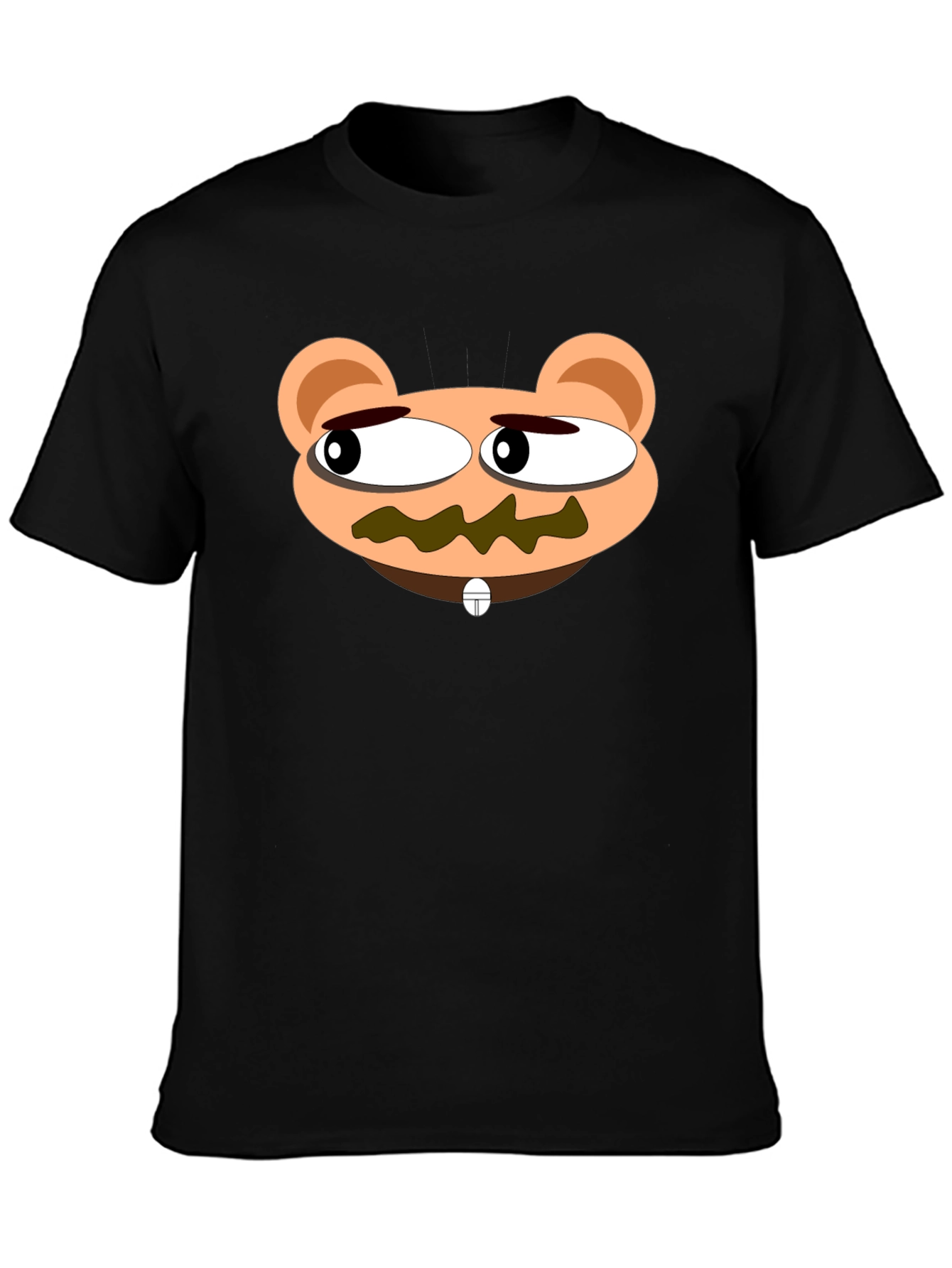 Cartoon Bear Face Black T-Shirt - Unique Design