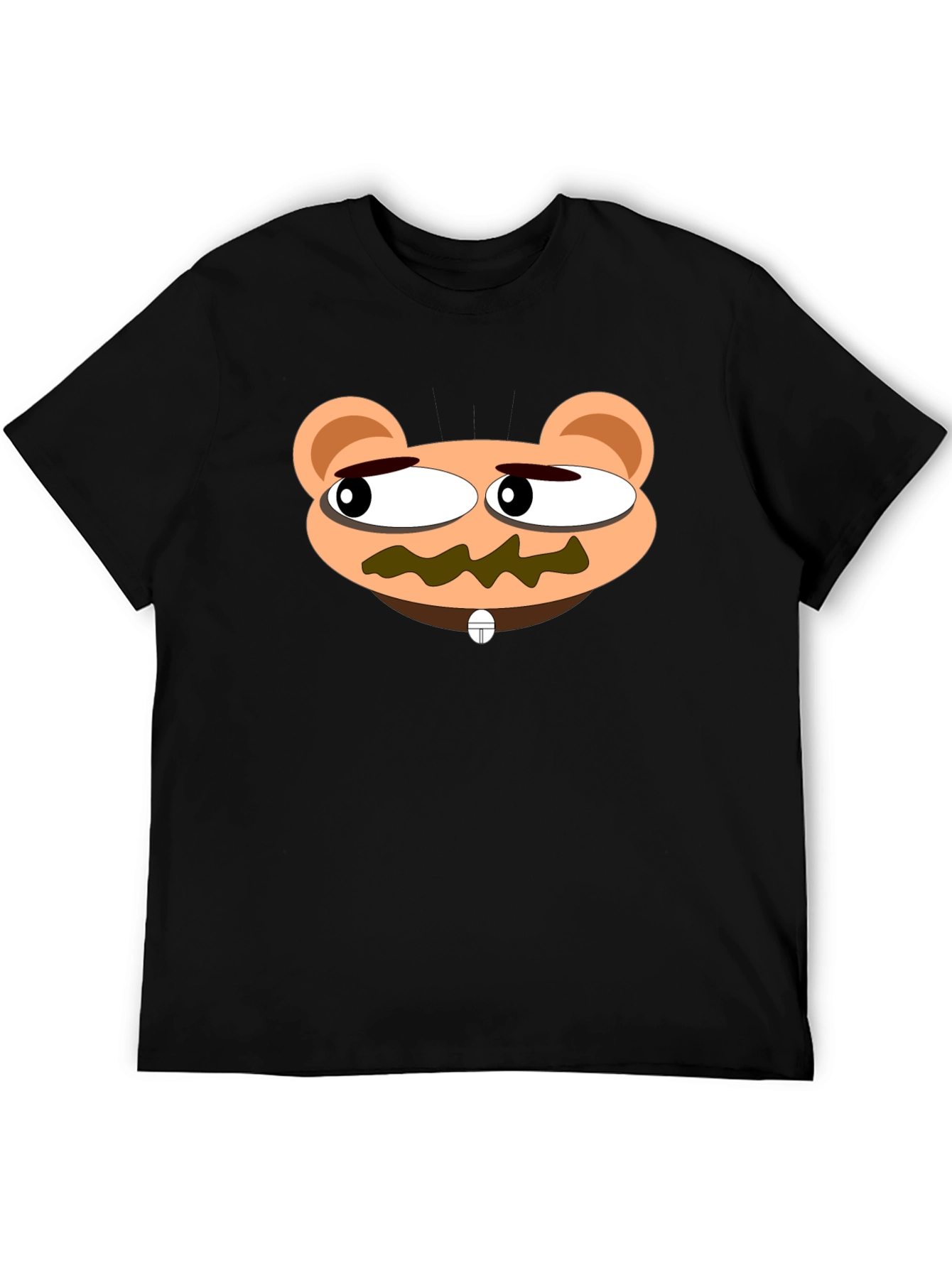 Cartoon Bear Face Black T-Shirt - Unique Design