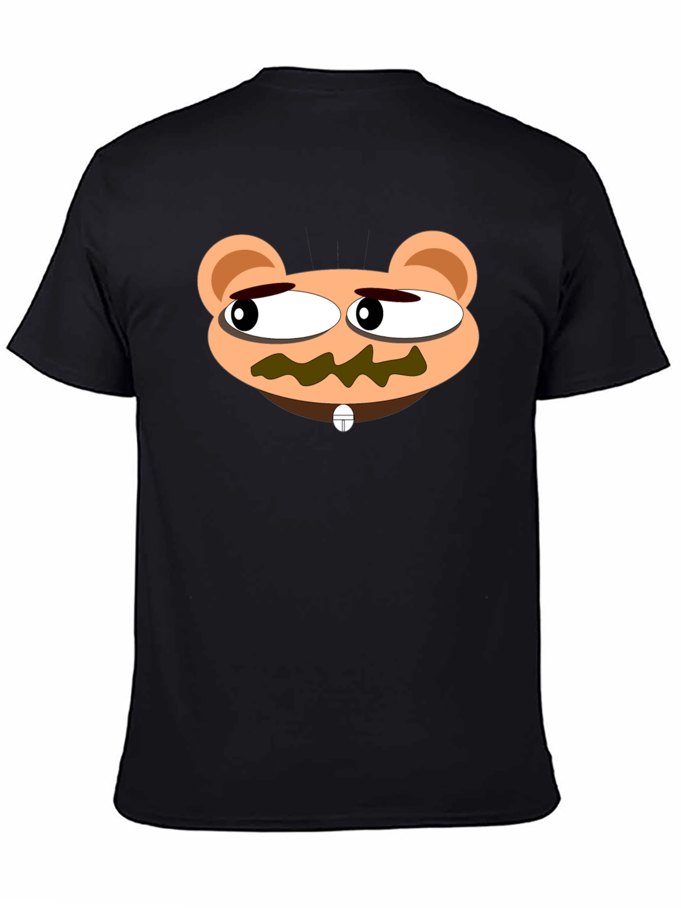 Cartoon Bear Face Black T-Shirt - Unique Design