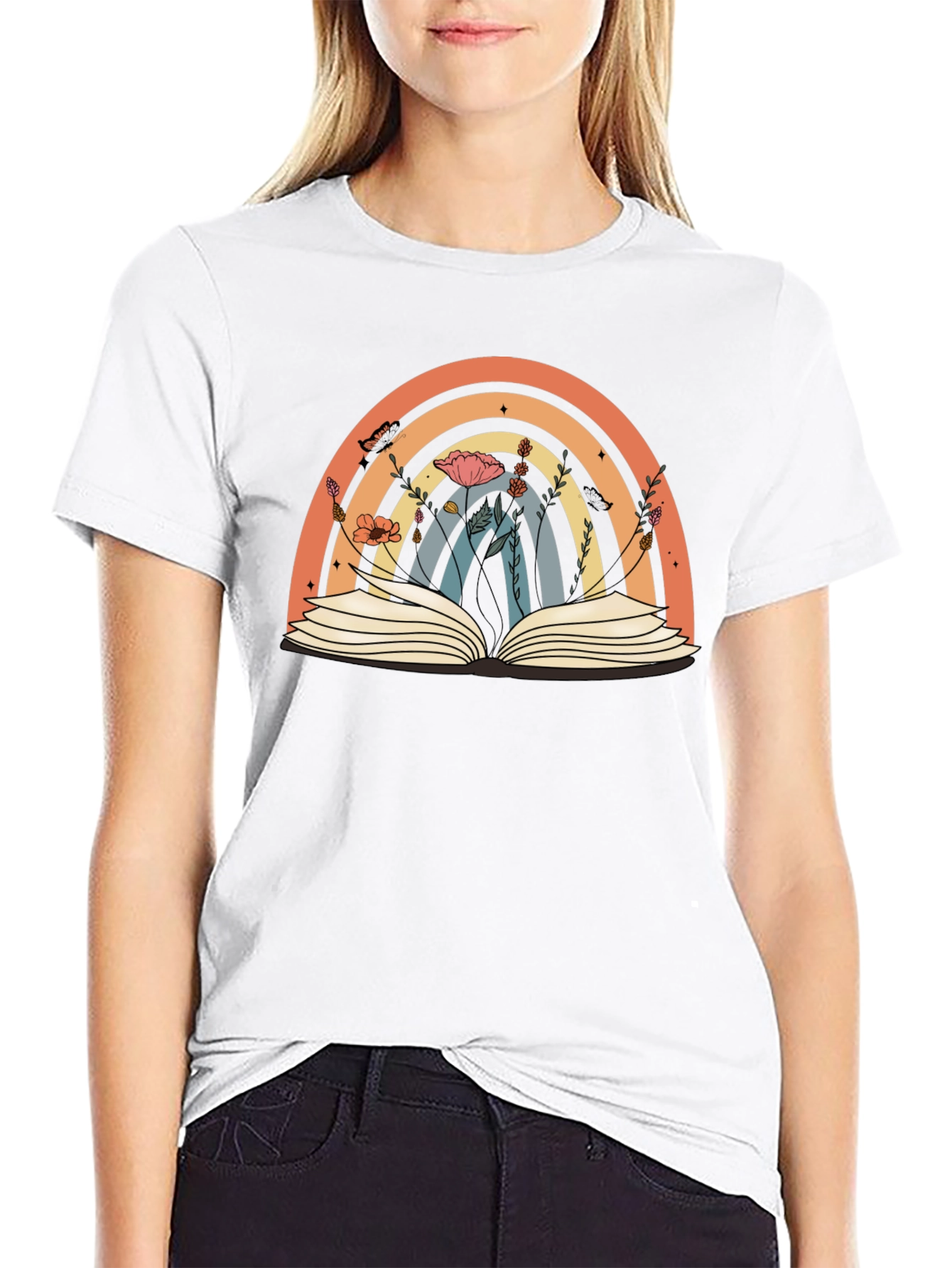 Rainbow Book T-Shirt Floral Book Lover Tee
