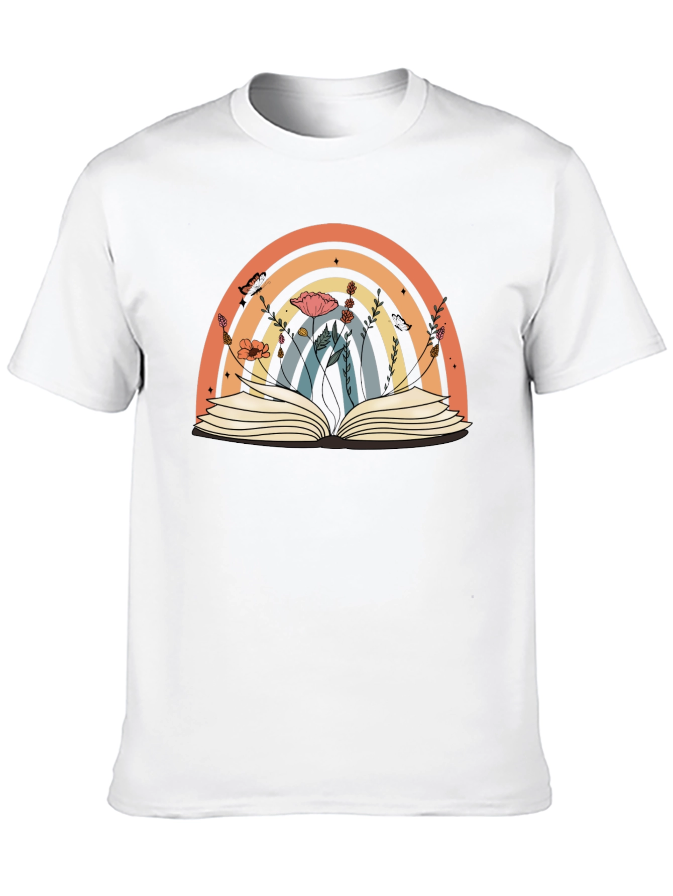Rainbow Book T-Shirt Floral Book Lover Tee