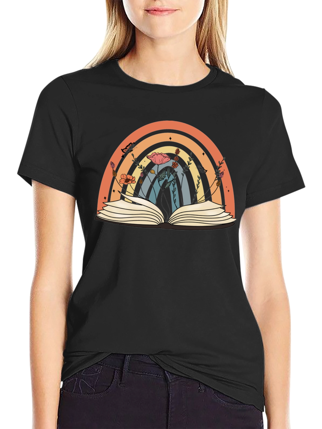 Rainbow Book T-Shirt Floral Book Lover Tee