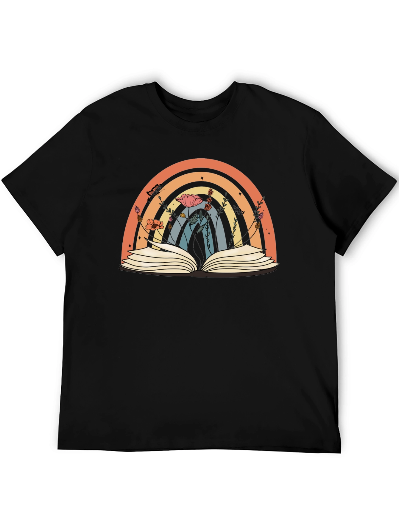 Rainbow Book T-Shirt Floral Book Lover Tee