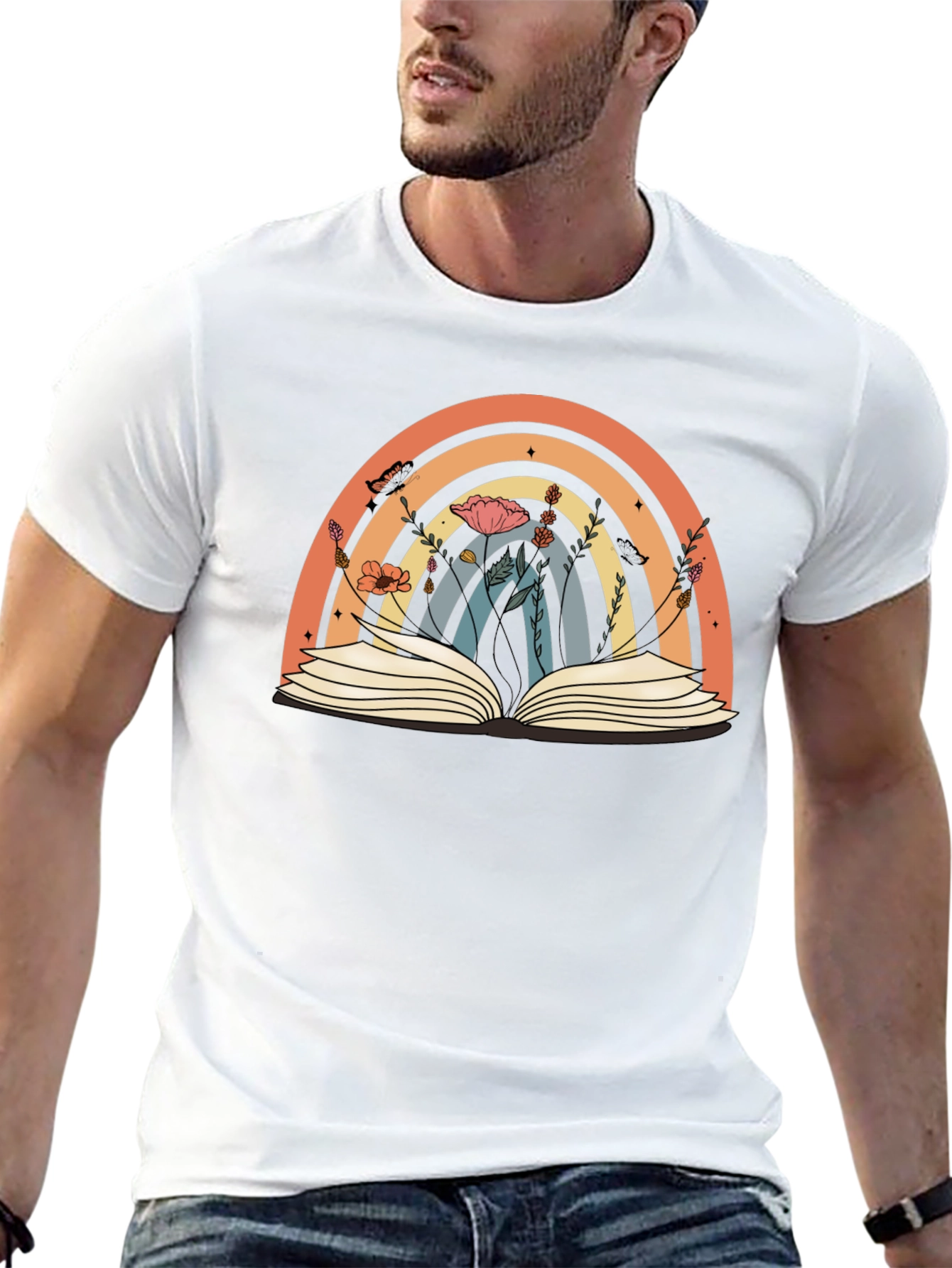 Rainbow Book T-Shirt Floral Book Lover Tee
