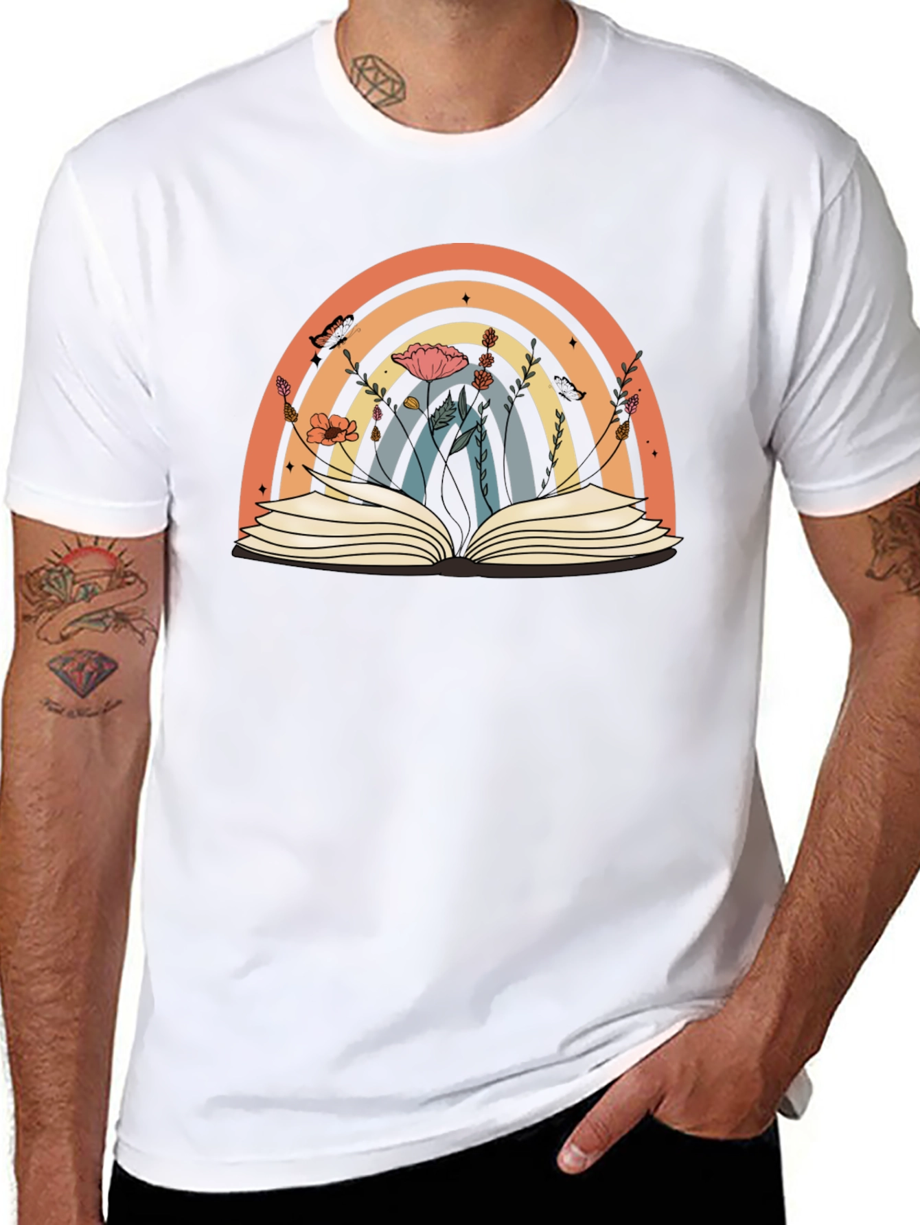 Rainbow Book T-Shirt Floral Book Lover Tee