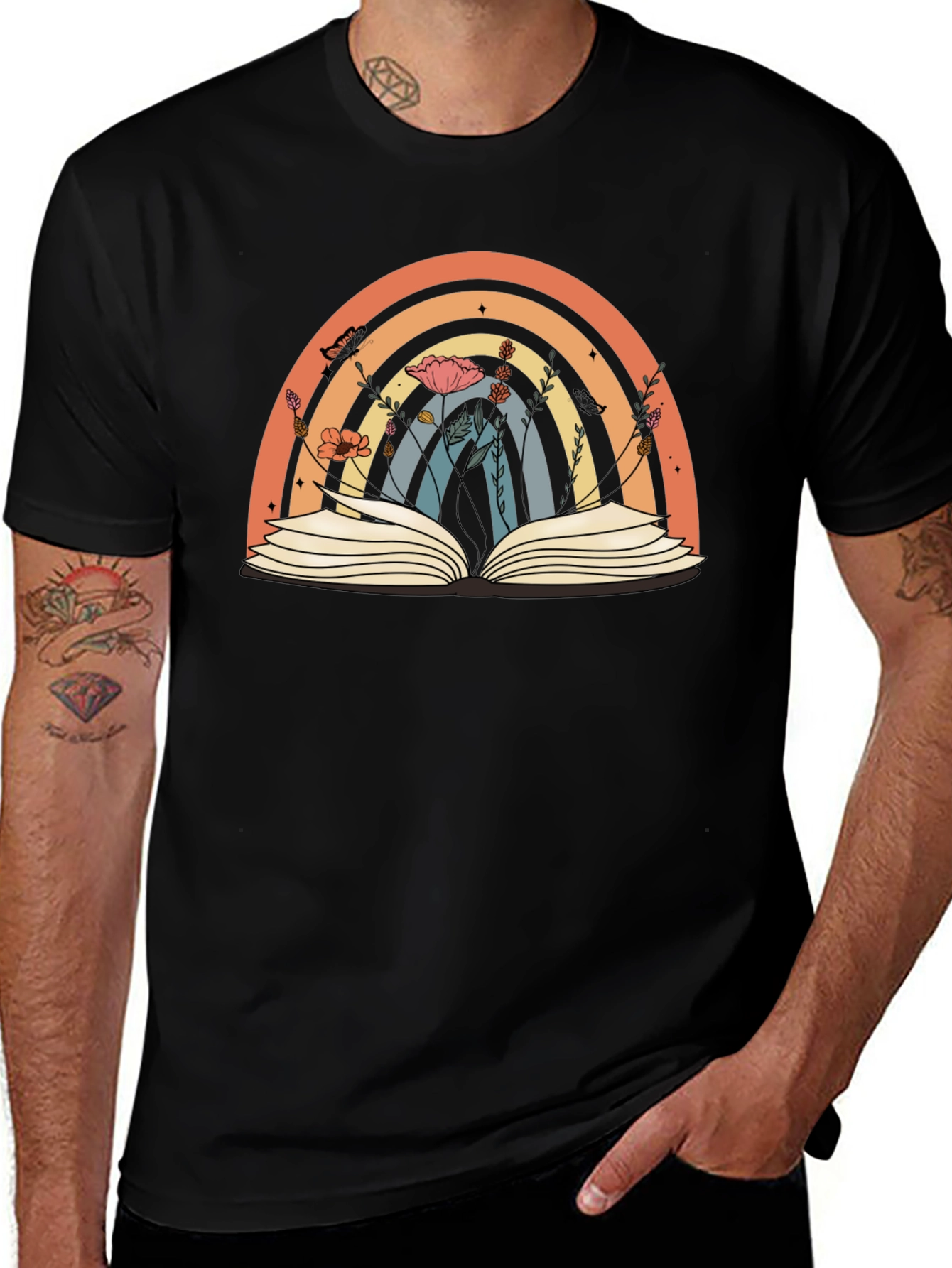 Rainbow Book T-Shirt Floral Book Lover Tee