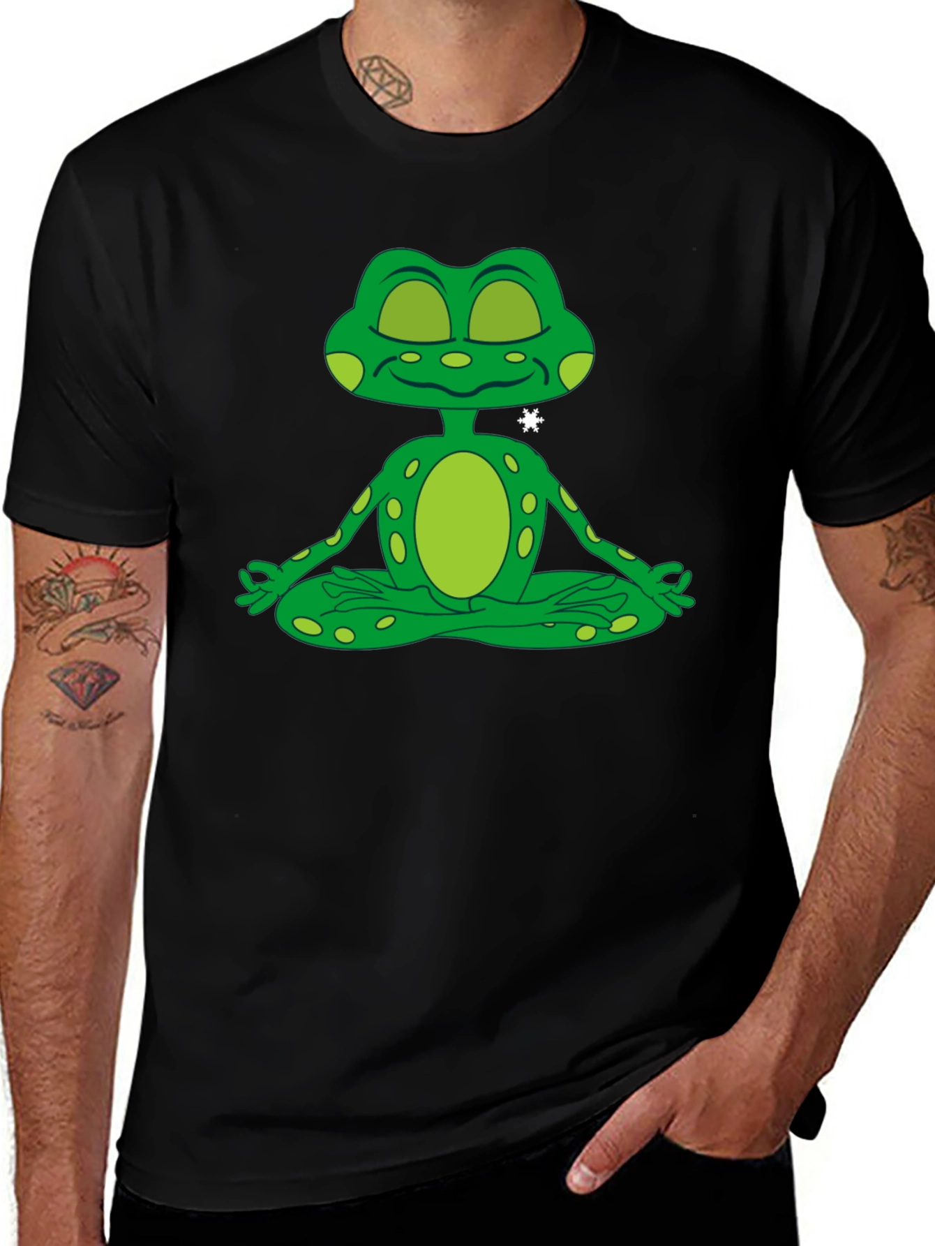 Zen Frog Black T-Shirt - Meditating Cartoon Amphibian