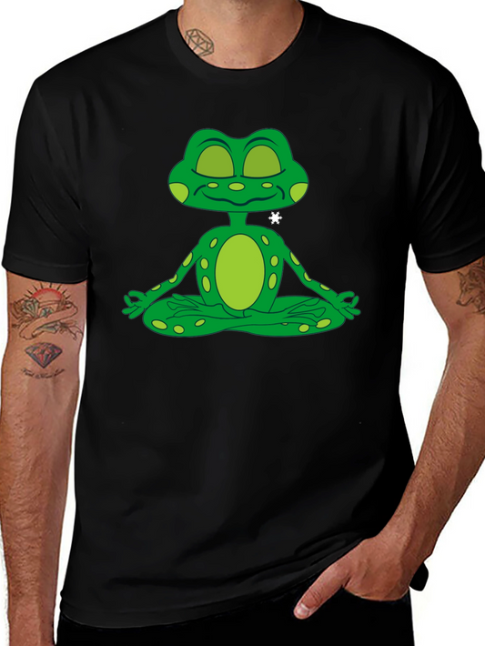 Zen Frog Black T-Shirt - Meditating Cartoon Amphibian
