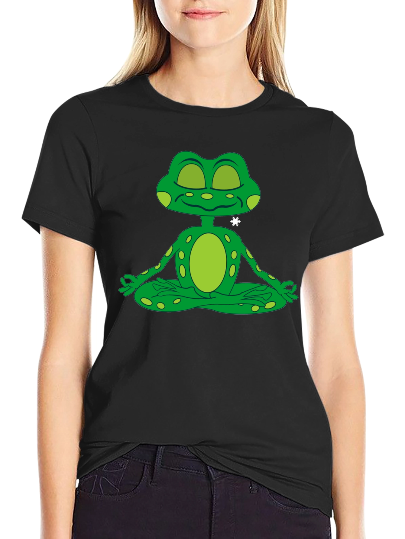 Zen Frog Black T-Shirt - Meditating Cartoon Amphibian