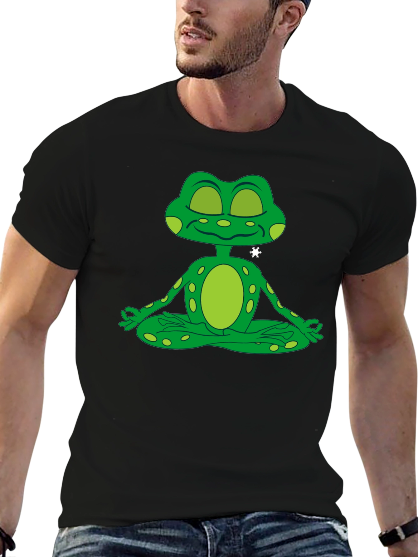 Zen Frog Black T-Shirt - Meditating Cartoon Amphibian