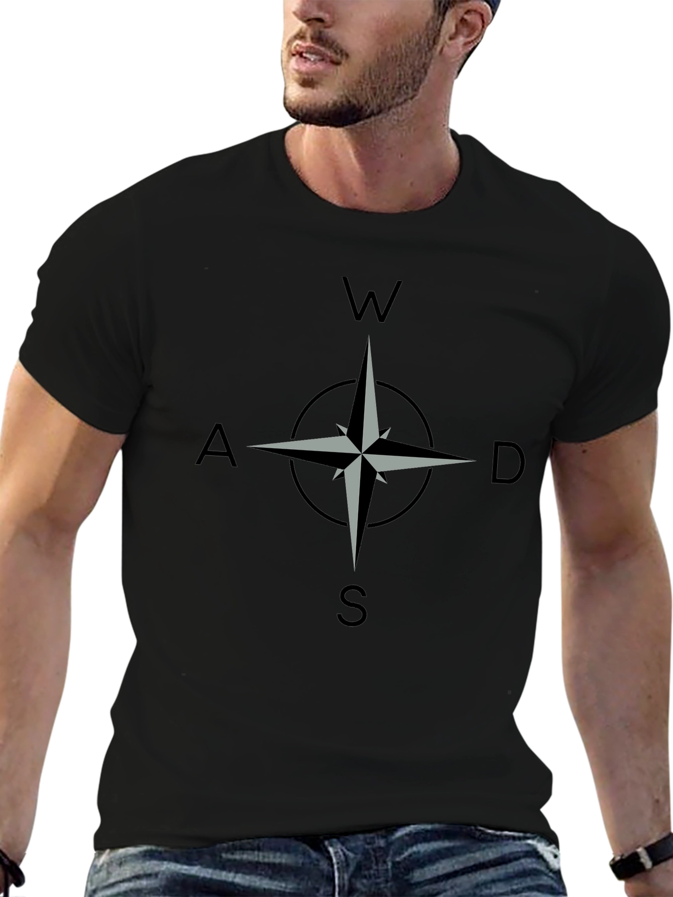 Compass Rose Graphic T-Shirt - Black Casual Style