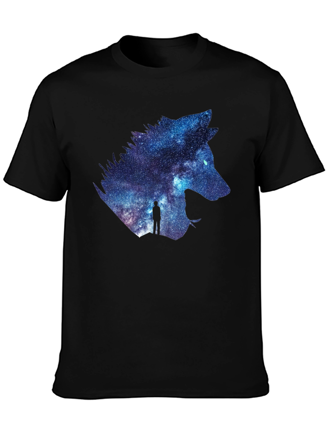 Galaxy Wolf Graphic T-Shirt - Black Crew Neck