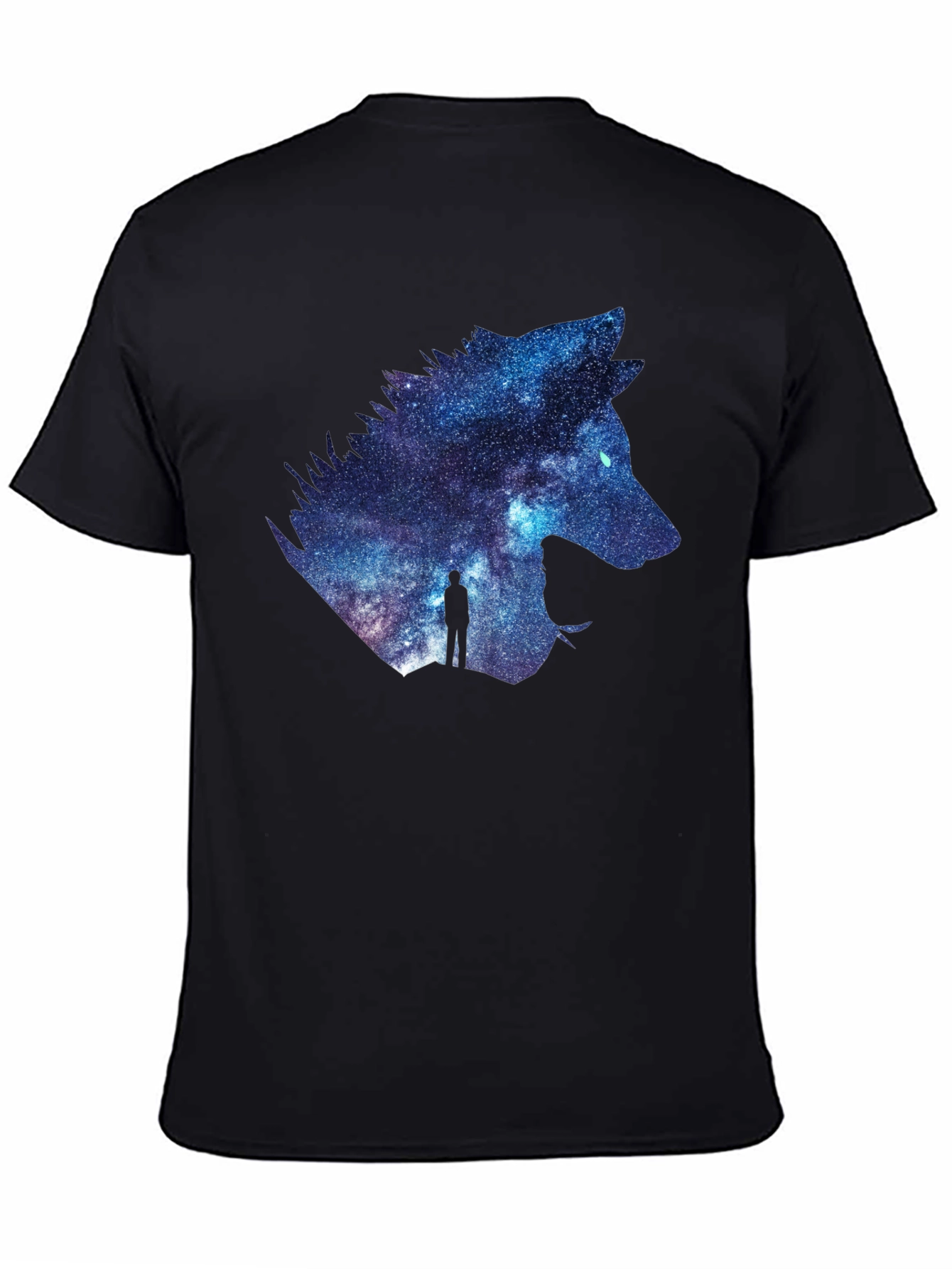 Galaxy Wolf Graphic T-Shirt - Black Crew Neck