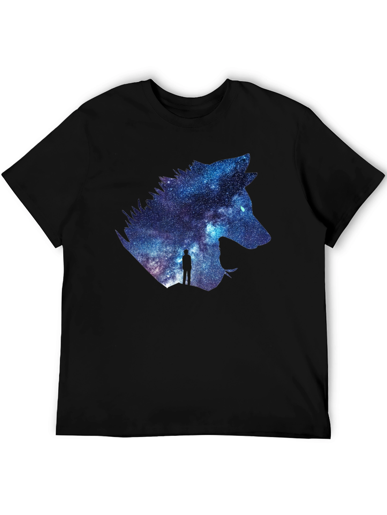 Galaxy Wolf Graphic T-Shirt - Black Crew Neck