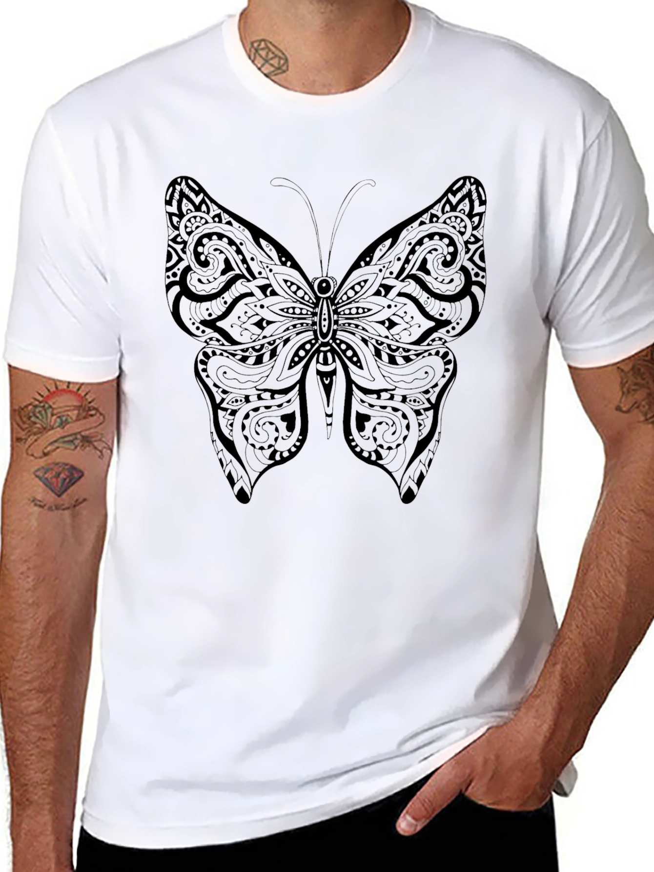 Butterfly Tattoo Print Black Tee