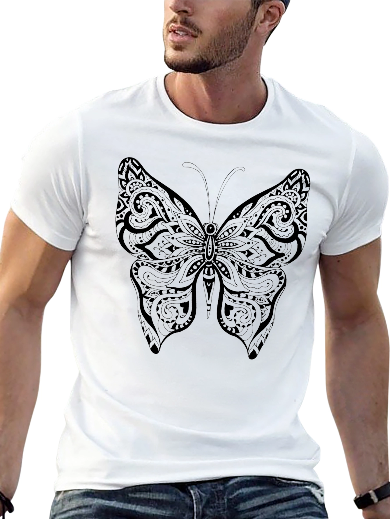 Butterfly Tattoo Print Black Tee
