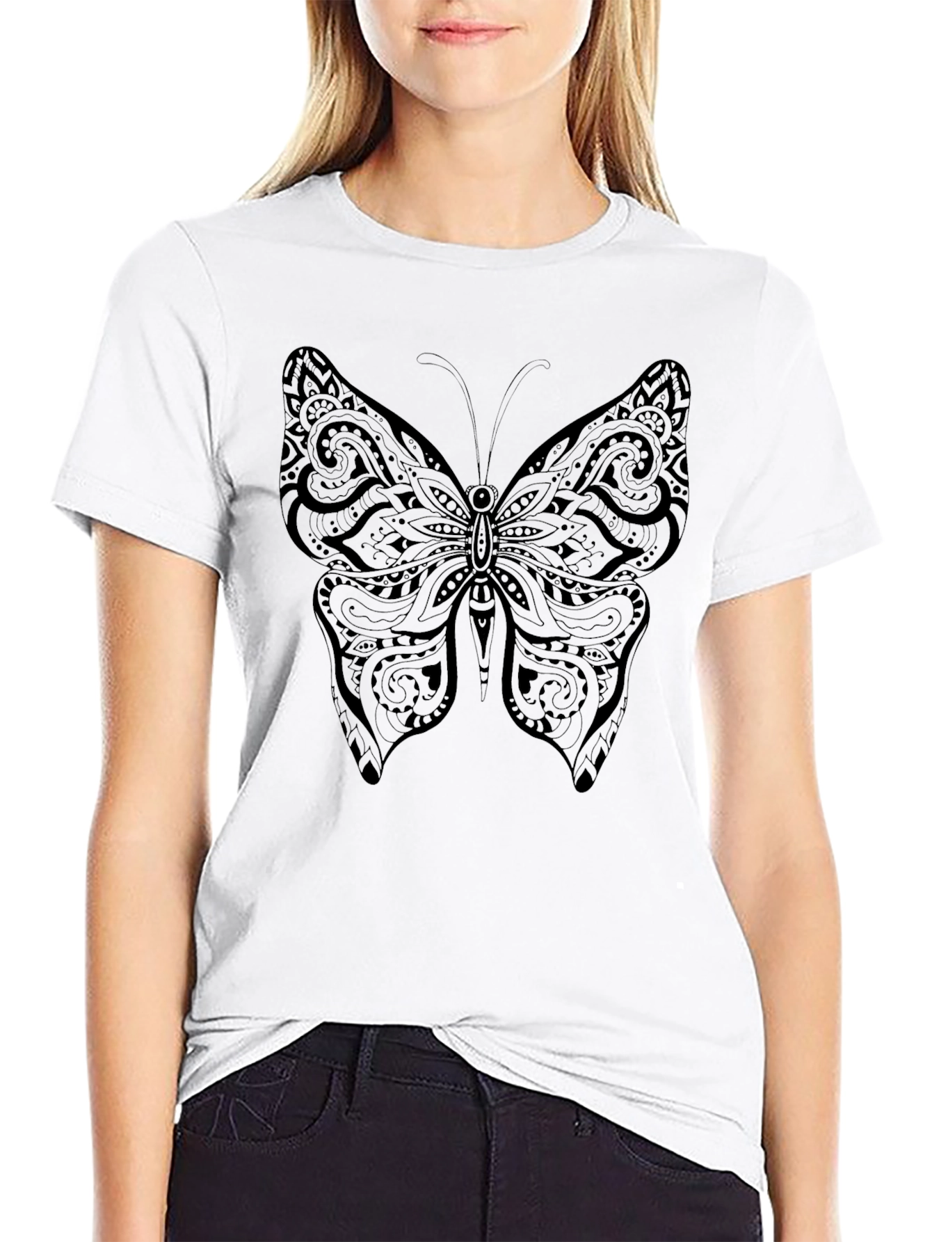 Butterfly Tattoo Print Black Tee