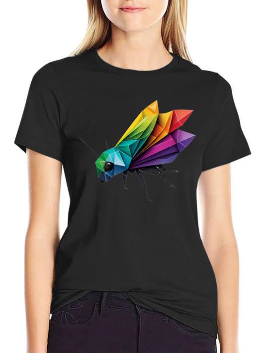Geometric Rainbow Bug Graphic Tee - Stylish Mens Black T-Shirt