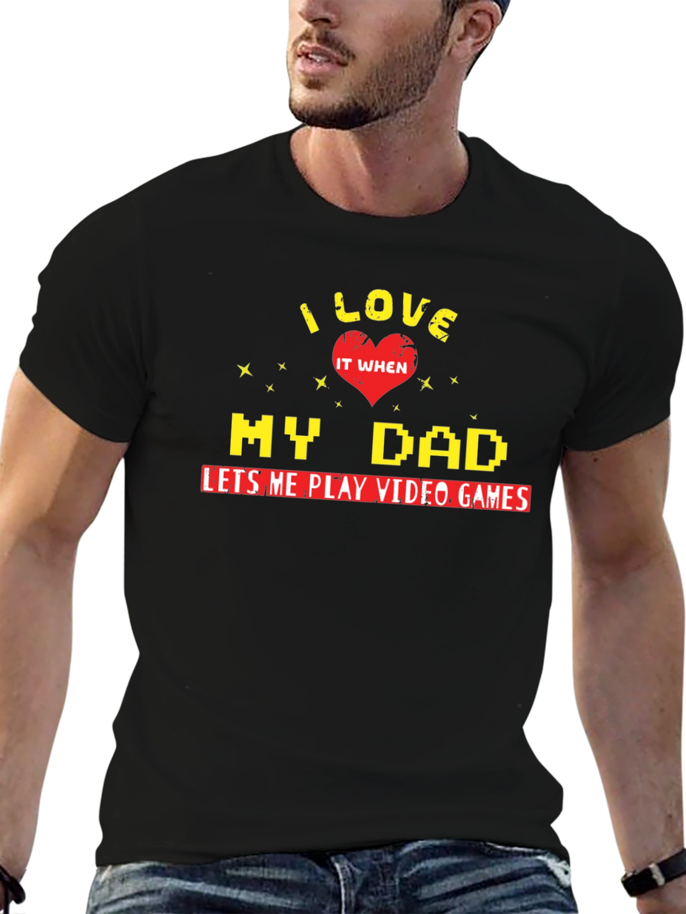I Love My Dad Video Games Black T-Shirt