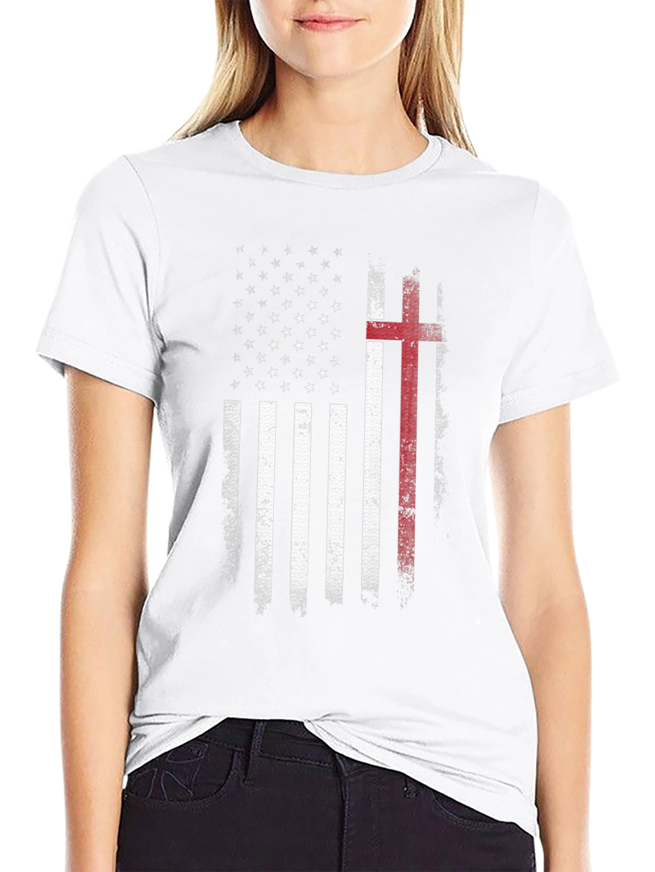 American Flag Christian Cross Graphic T-Shirt