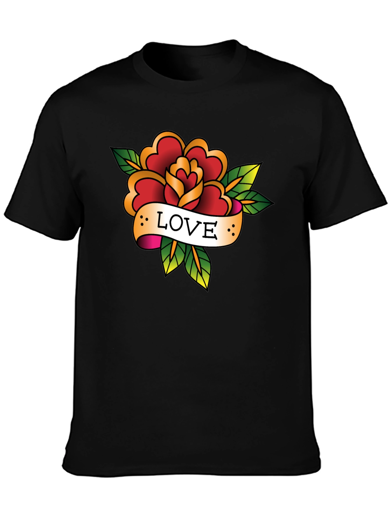 Love Rose Tattoo Style Black Graphic Tee