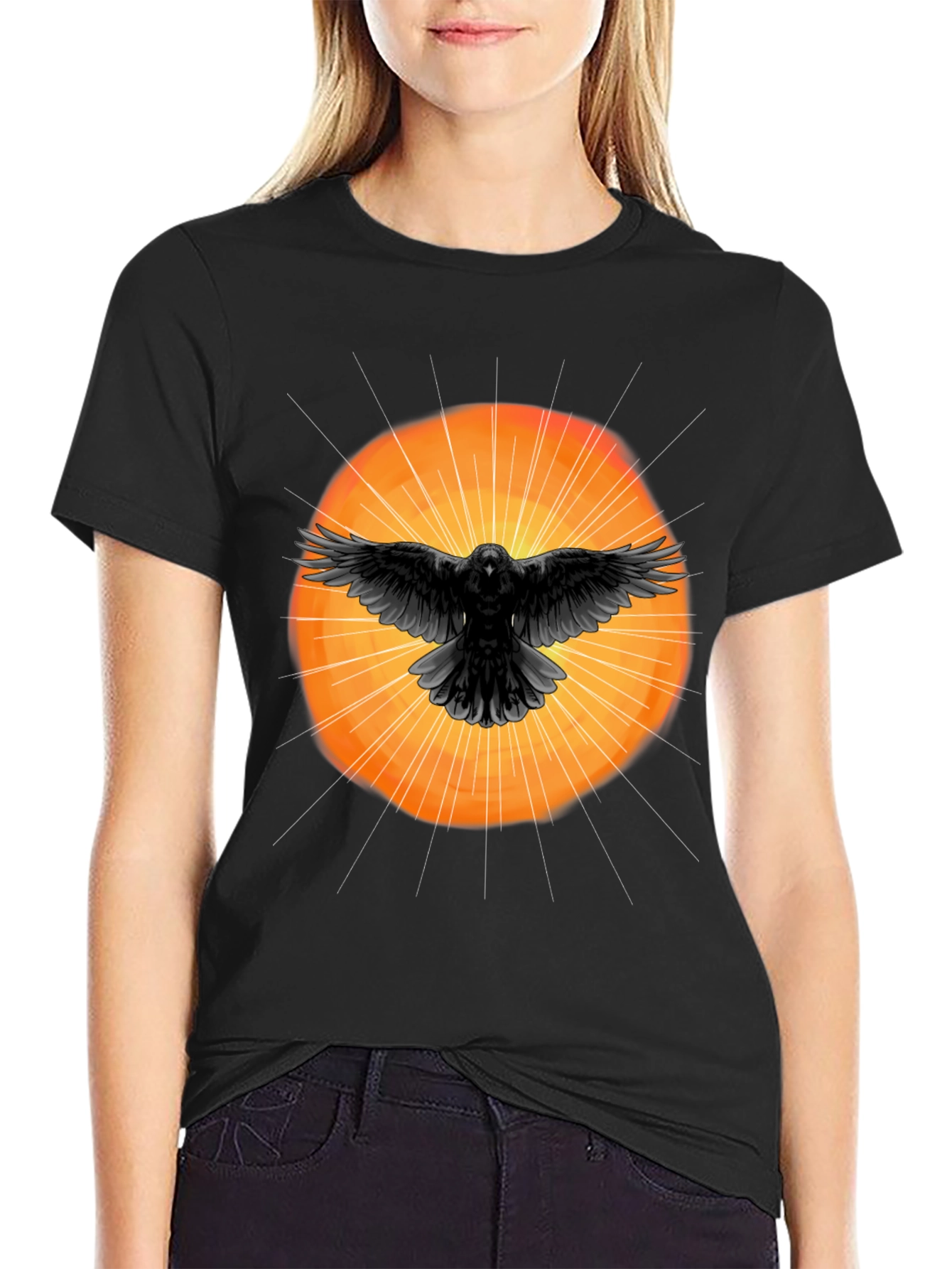Raven Sunburst Graphic T-Shirt - Stylish Black Tee