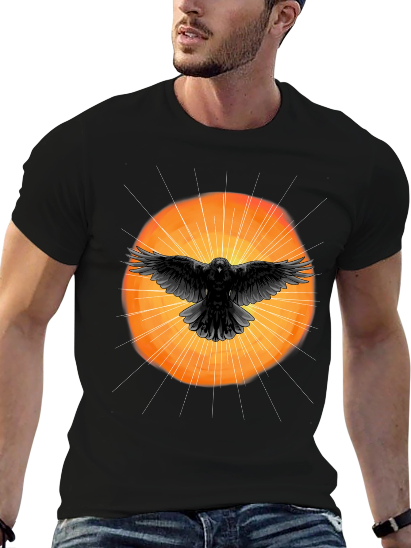 Raven Sunburst Graphic T-Shirt - Stylish Black Tee