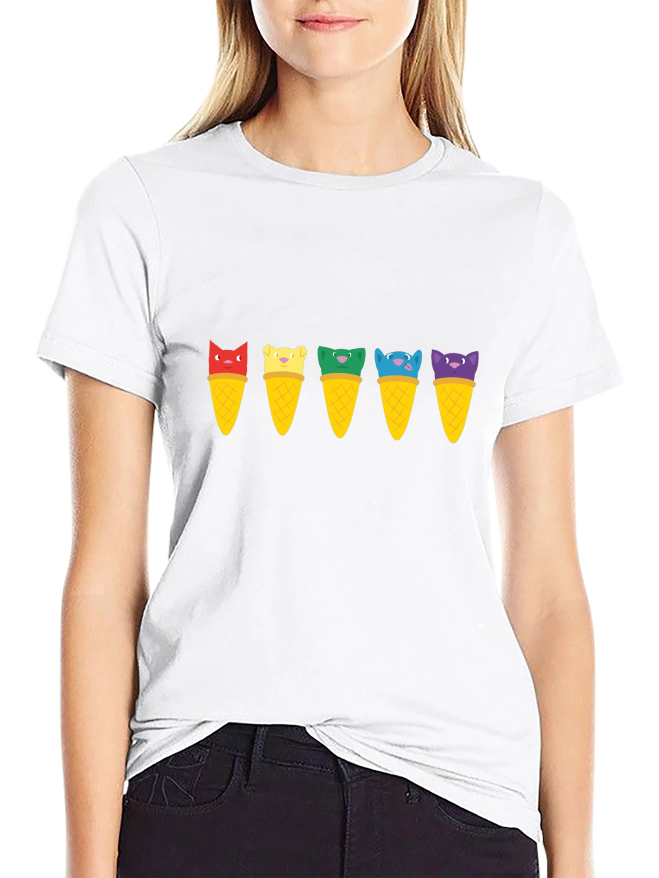 Cat Ice Cream Cone T-Shirt - Unisex Black Tee