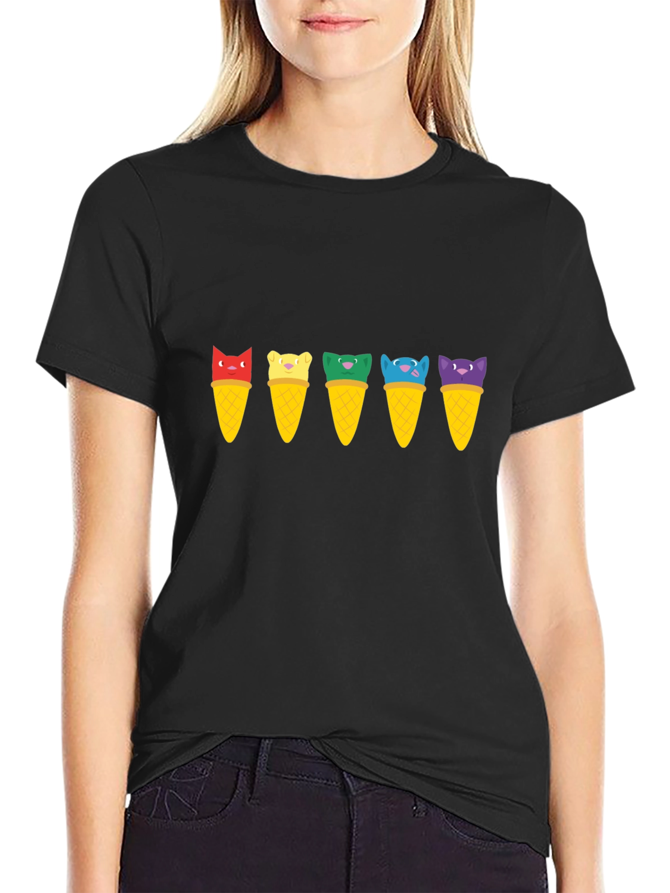 Cat Ice Cream Cone T-Shirt - Unisex Black Tee