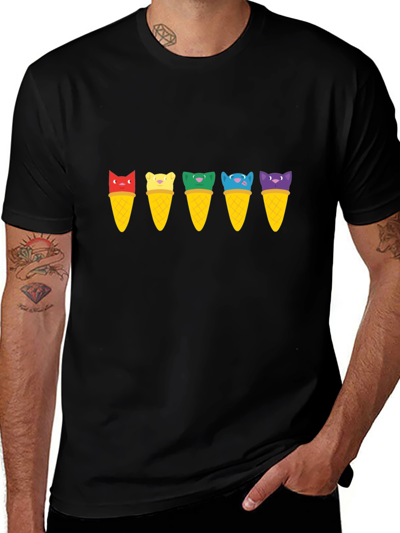 Cat Ice Cream Cone T-Shirt - Unisex Black Tee