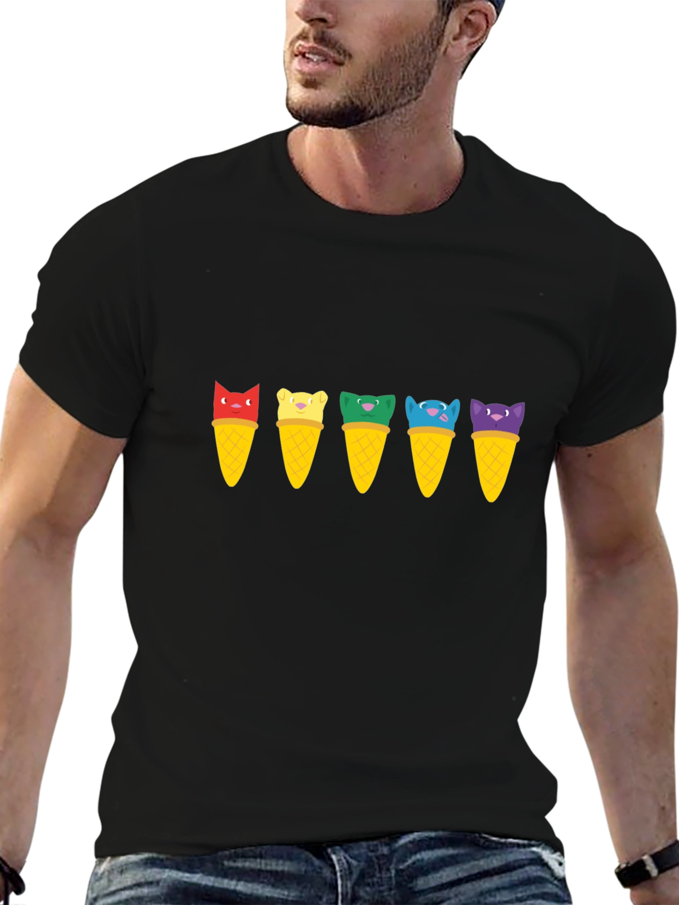 Cat Ice Cream Cone T-Shirt - Unisex Black Tee