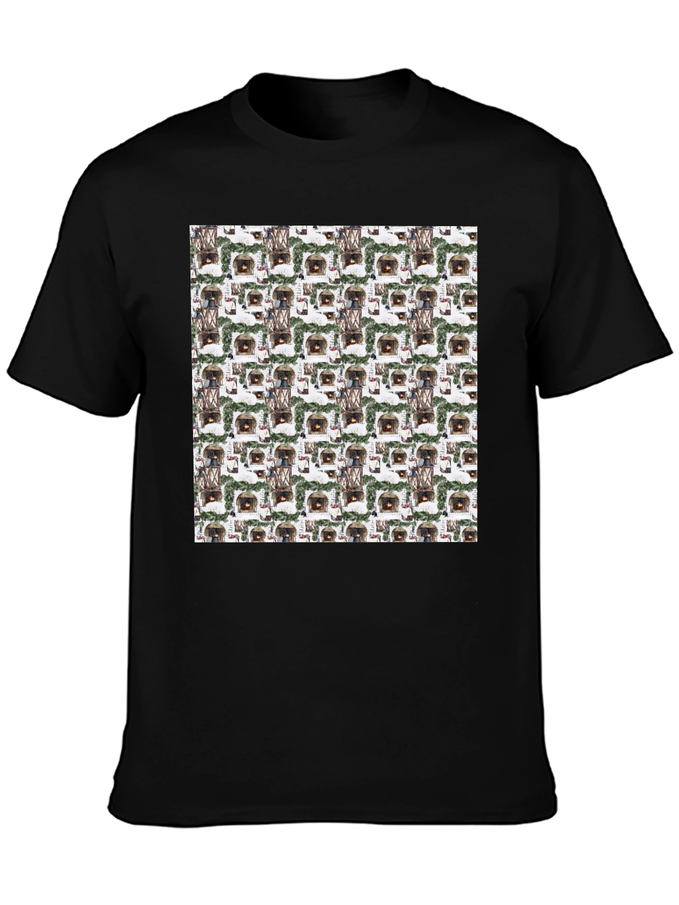Cozy Fireplace Pattern T-Shirt - Warm & Stylish