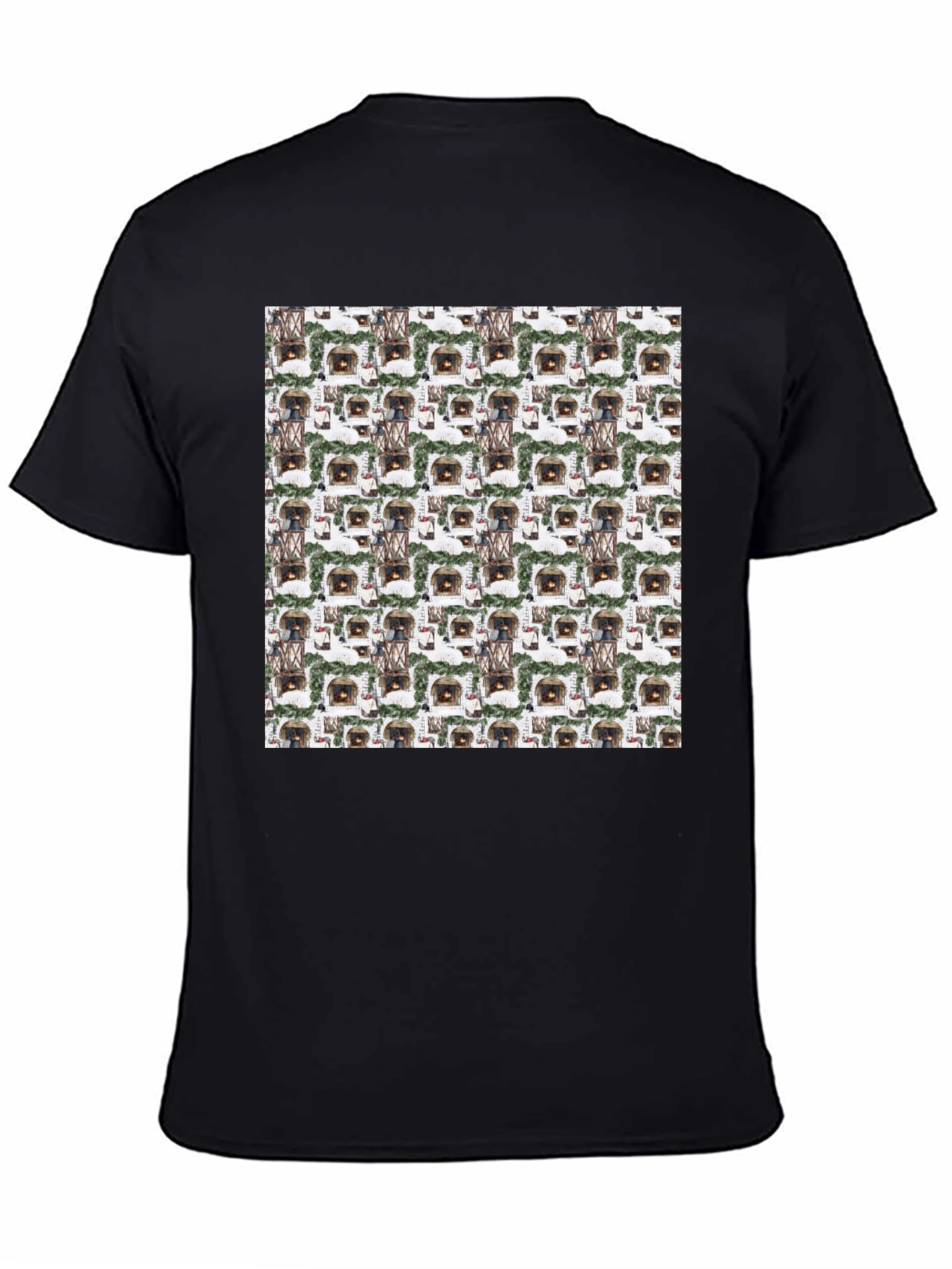 Cozy Fireplace Pattern T-Shirt - Warm & Stylish