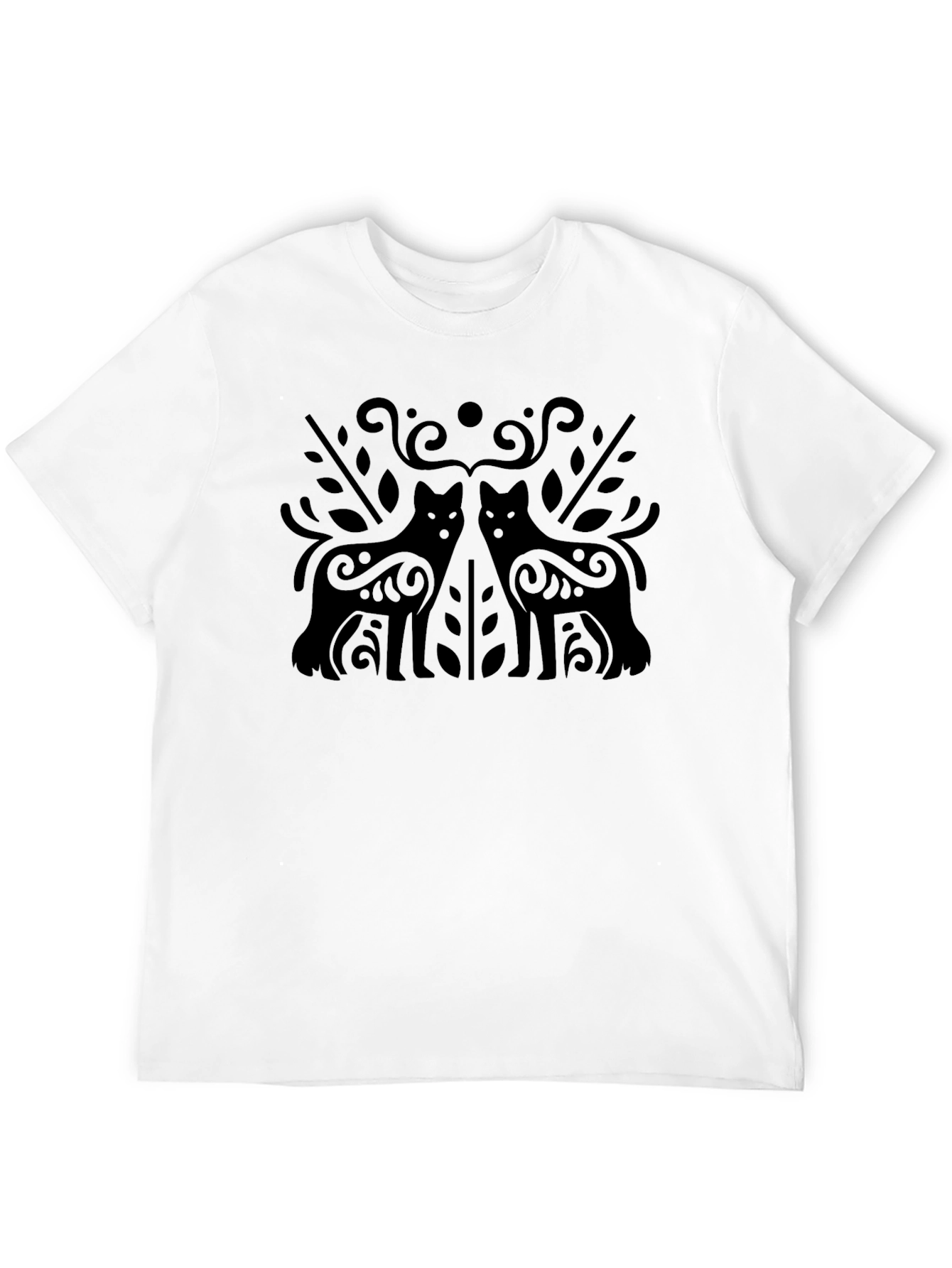 Black T-Shirt with Ornamental Wolf Design