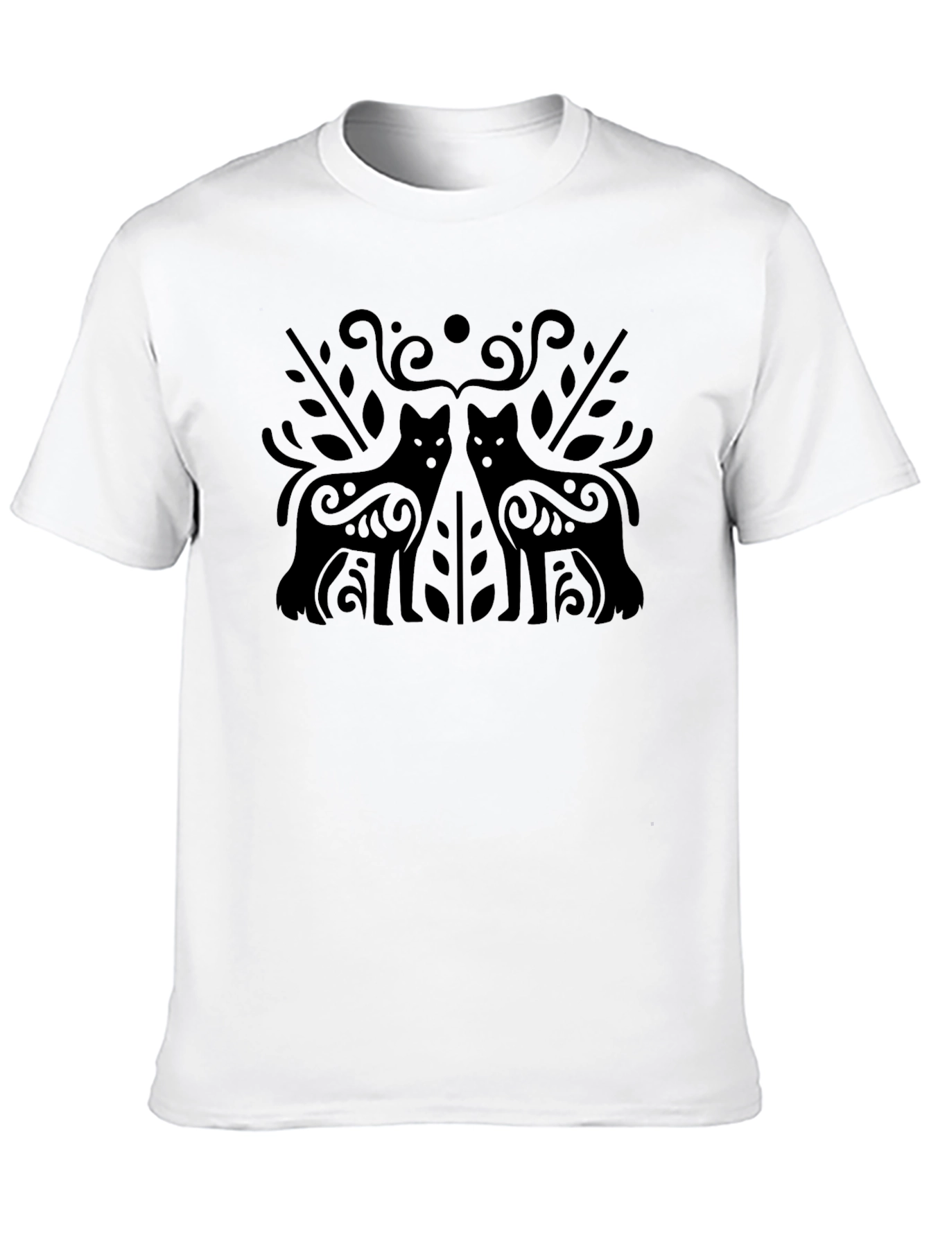 Black T-Shirt with Ornamental Wolf Design