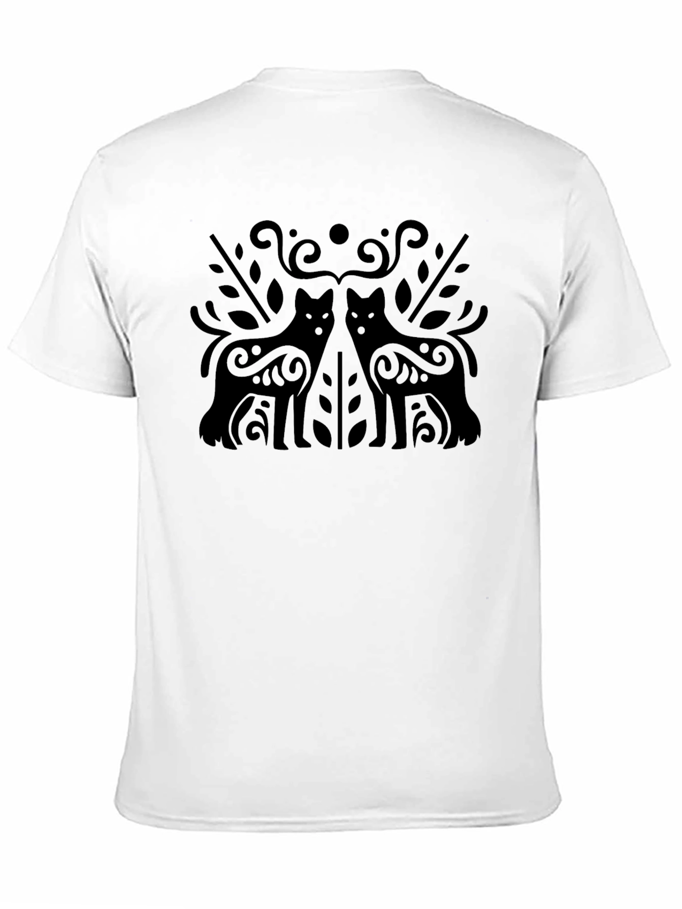 Black T-Shirt with Ornamental Wolf Design