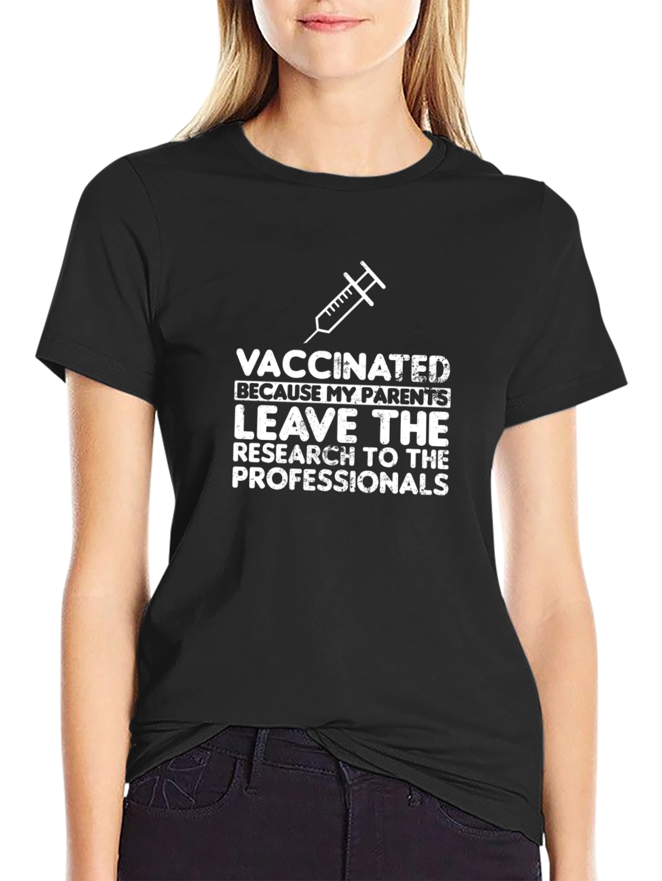 Vaccinated Slogan Black T-Shirt