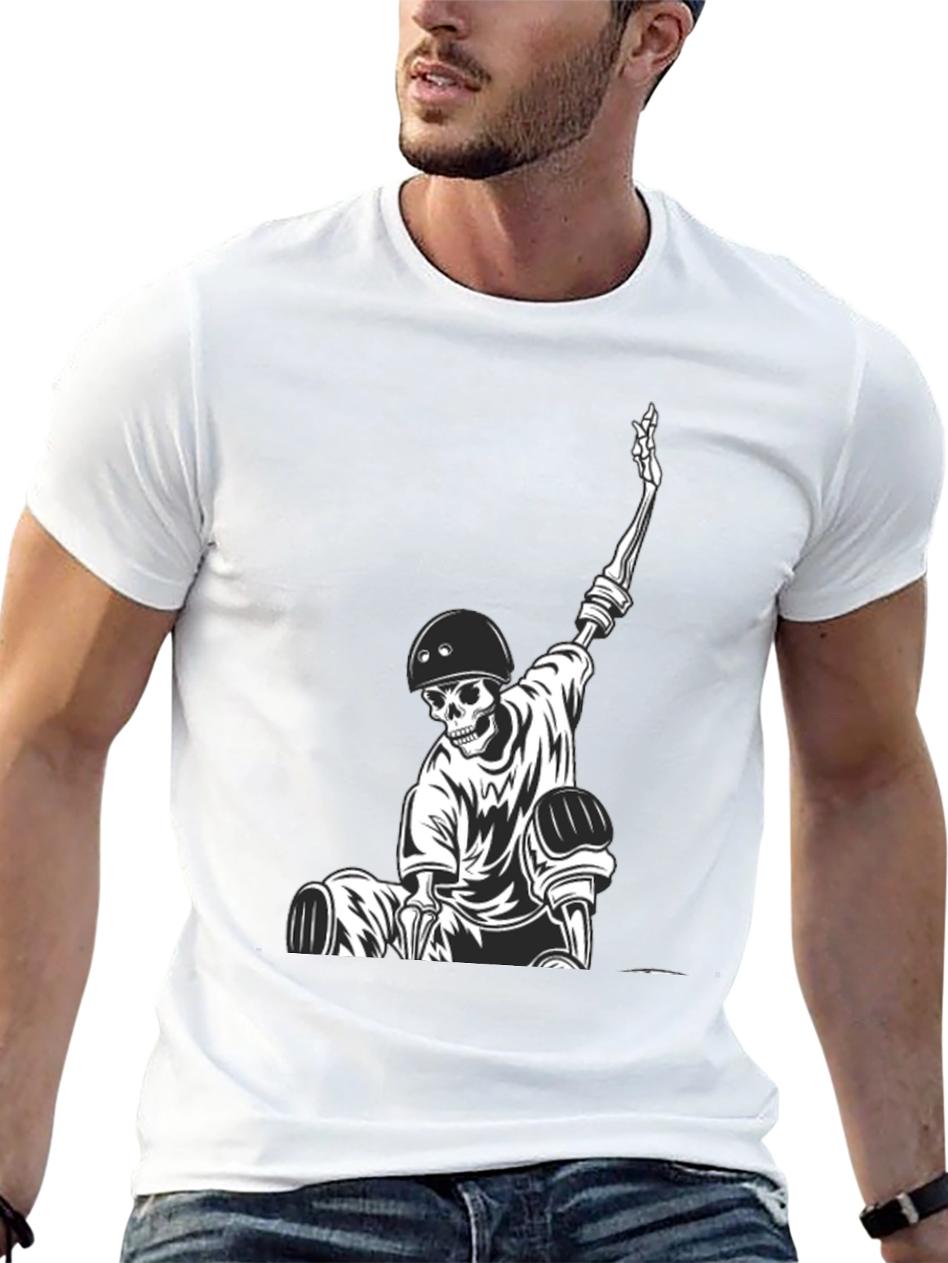 Skeleton Skateboarder Graphic Tee - Cool Black T-Shirt