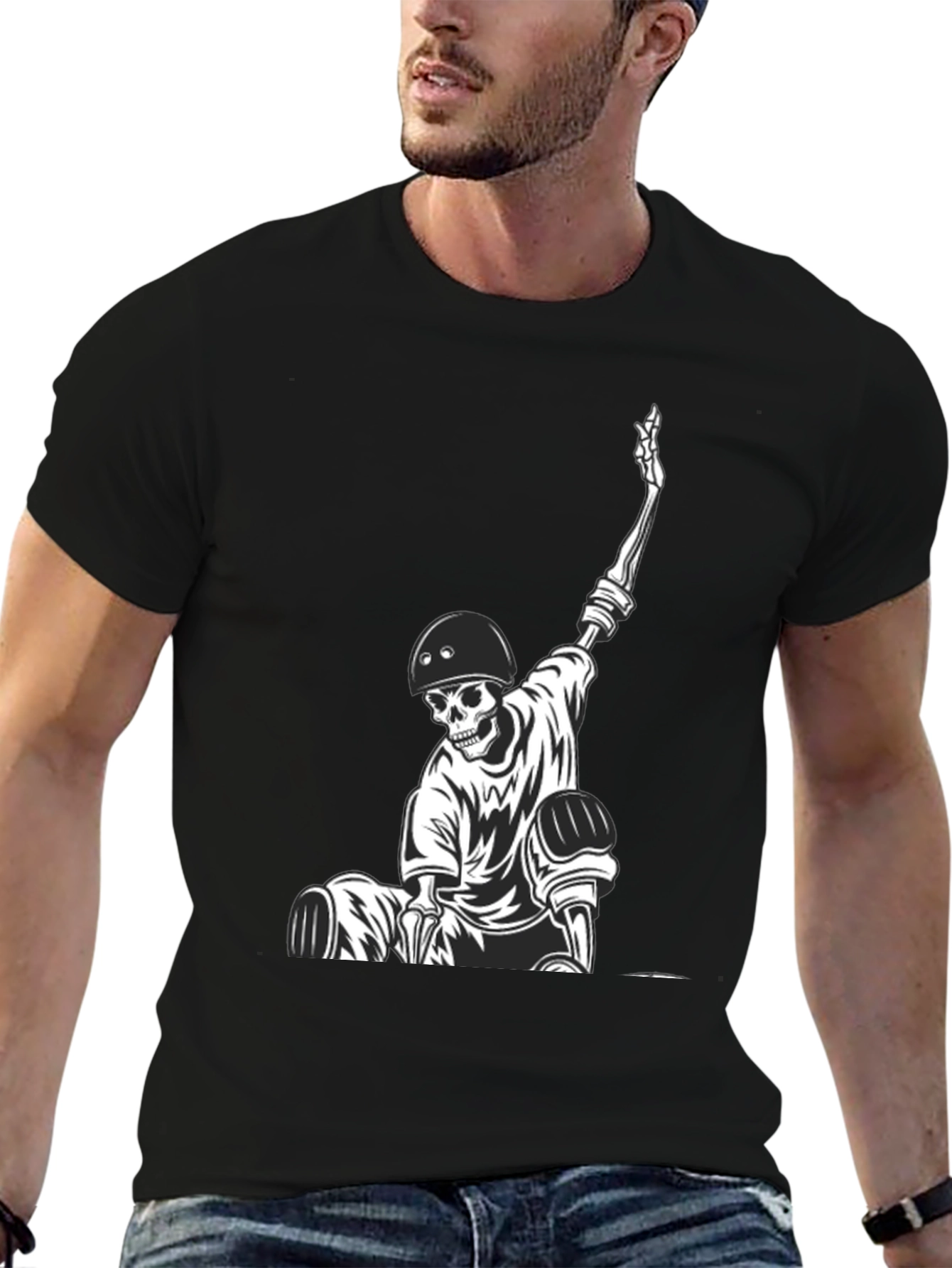 Skeleton Skateboarder Graphic Tee - Cool Black T-Shirt