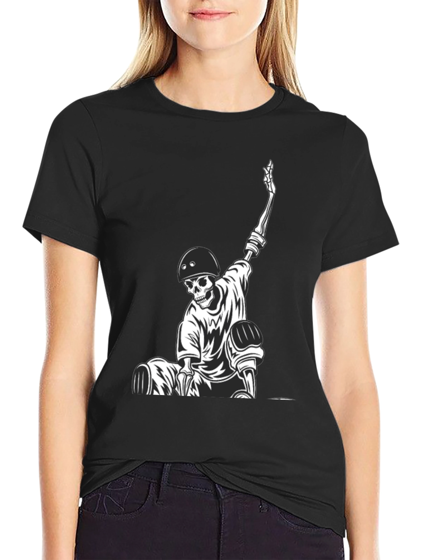 Skeleton Skateboarder Graphic Tee - Cool Black T-Shirt