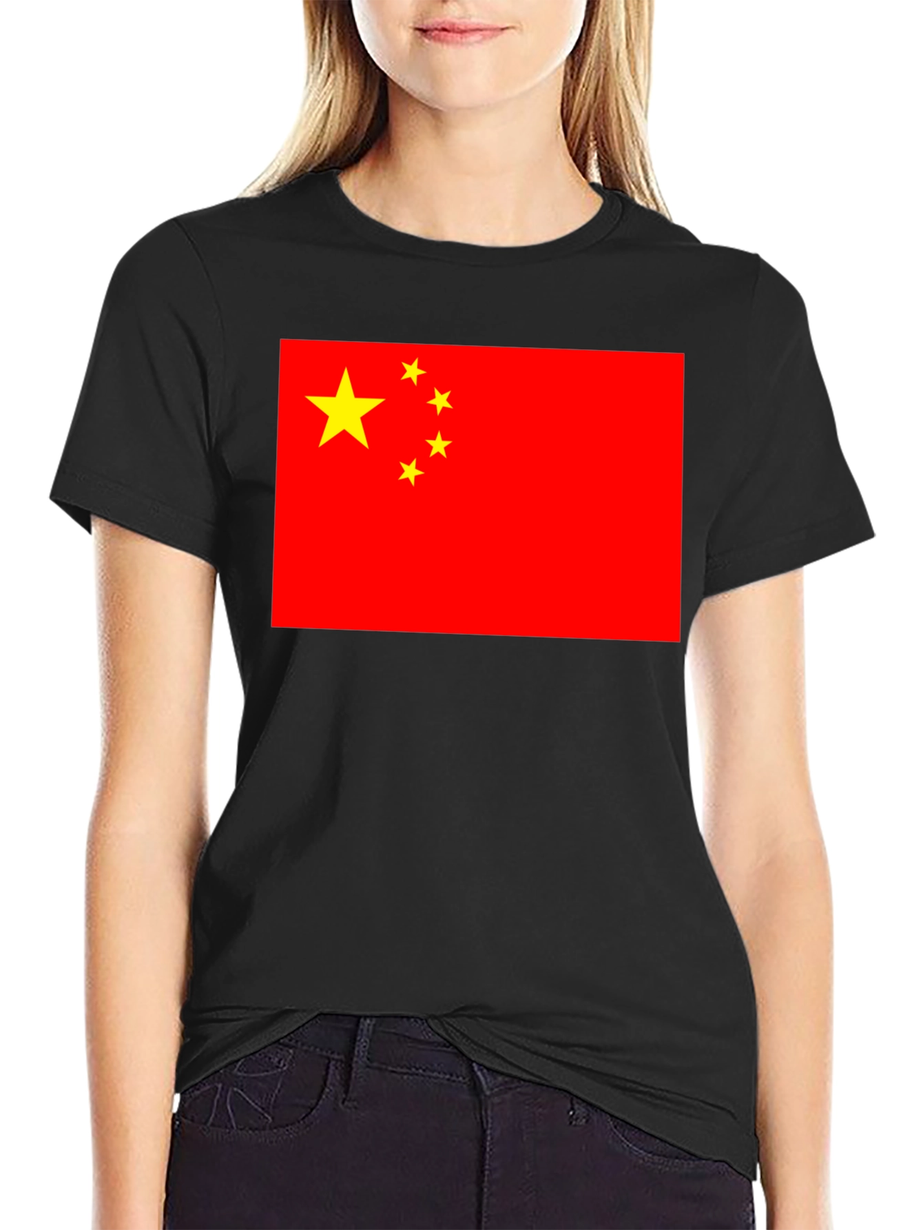 China Flag Graphic Tee - Black Cotton T-Shirt
