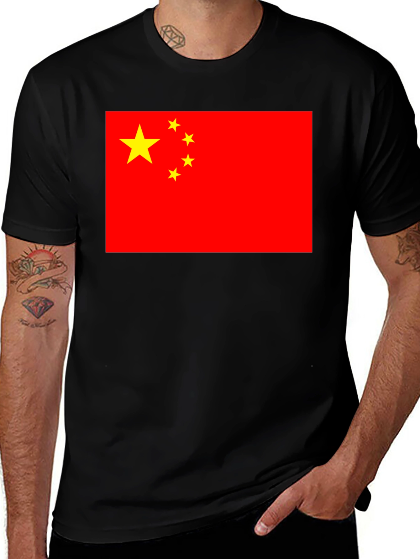 China Flag Graphic Tee - Black Cotton T-Shirt