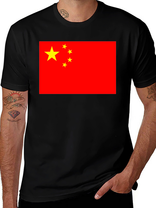 China Flag Graphic Tee - Black Cotton T-Shirt