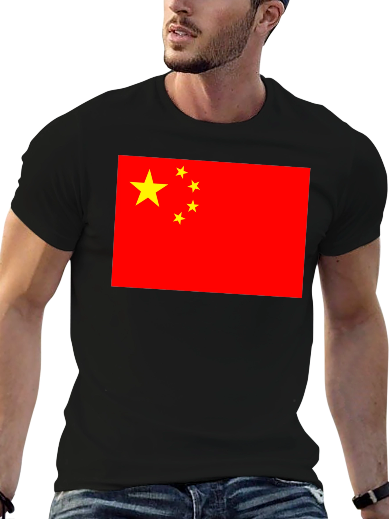 China Flag Graphic Tee - Black Cotton T-Shirt