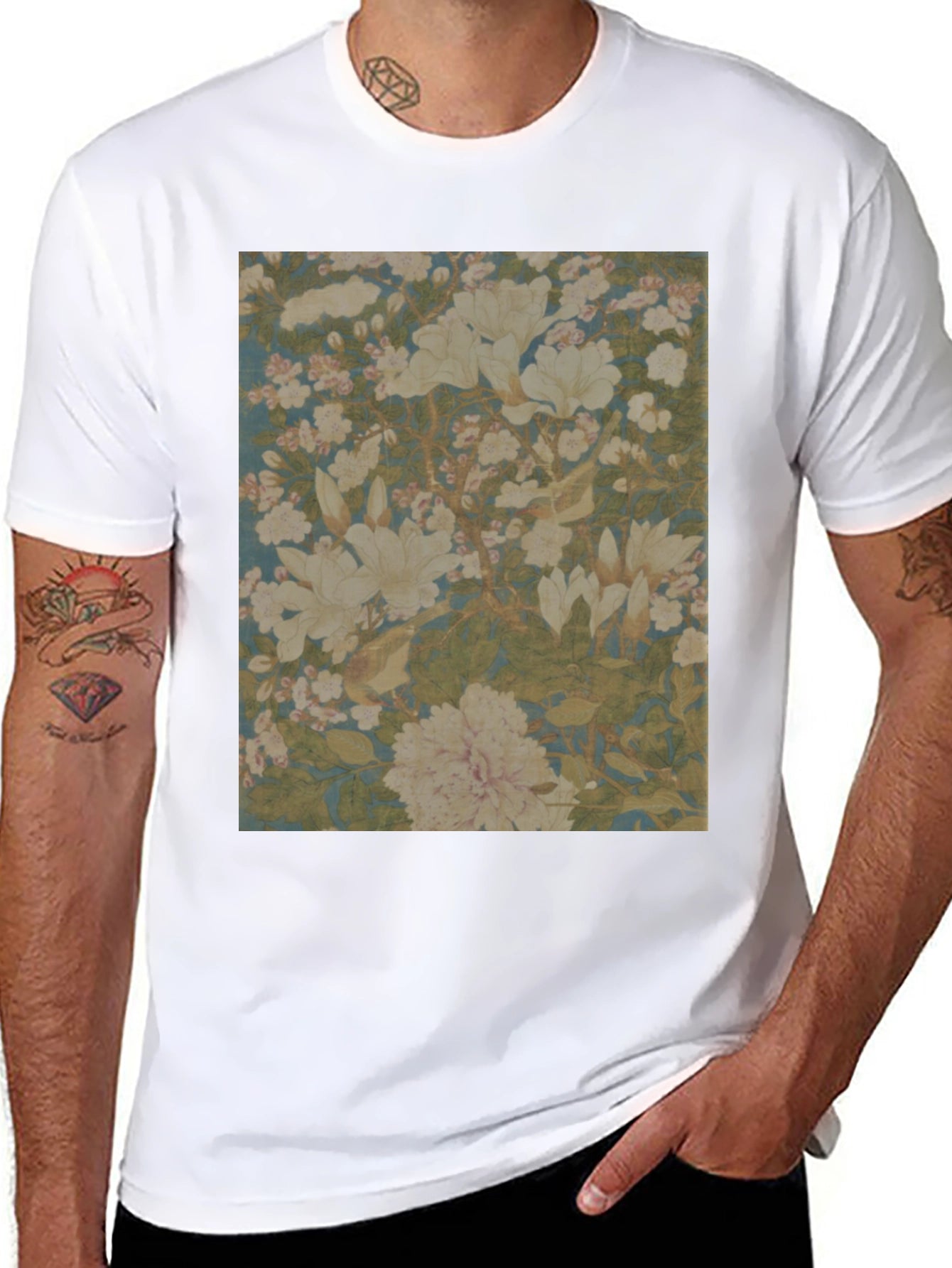 Floral Print Tee - Black Cotton Casual Wear