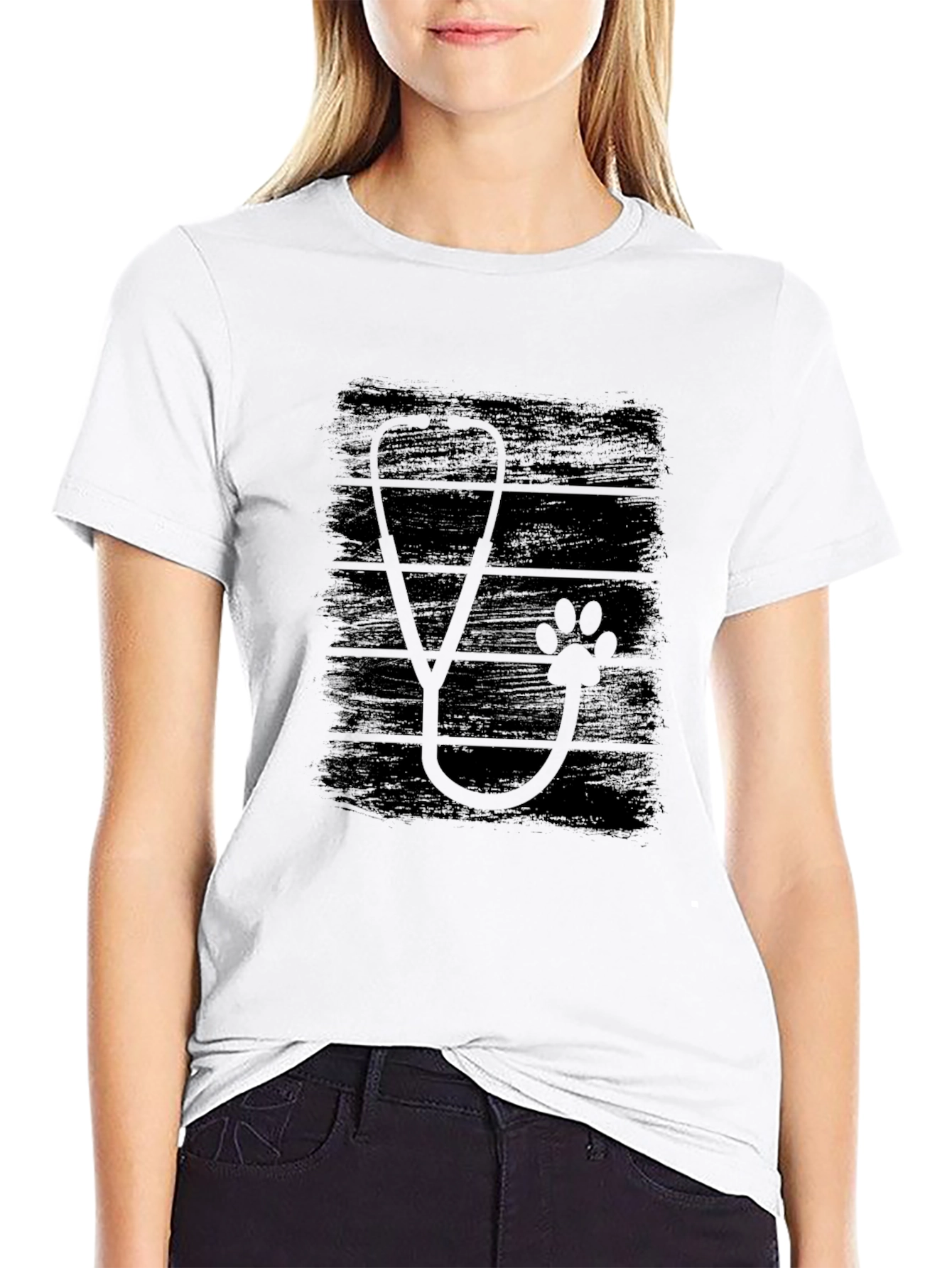 Vet Stethoscope Paw Print Black T-Shirt