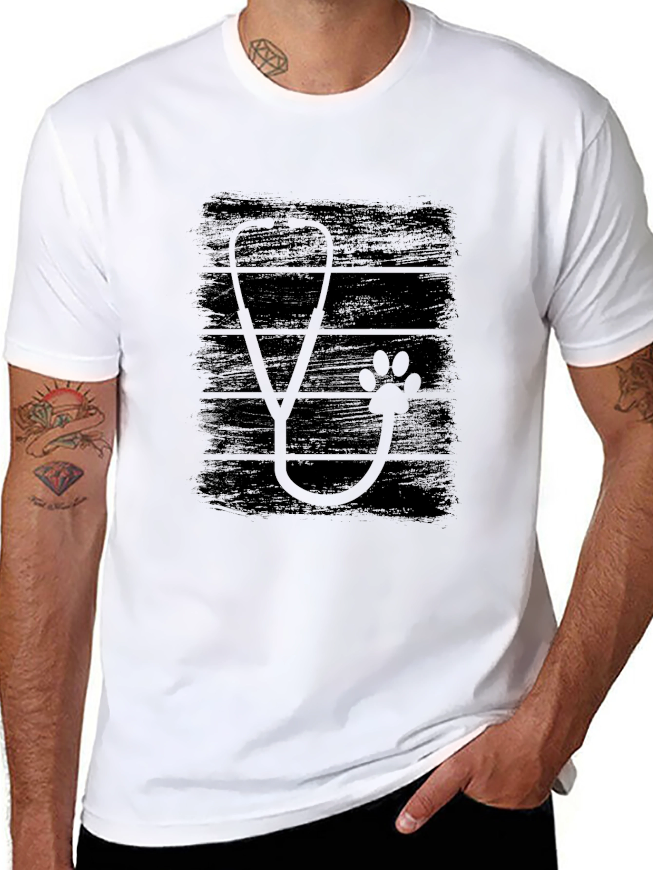 Vet Stethoscope Paw Print Black T-Shirt